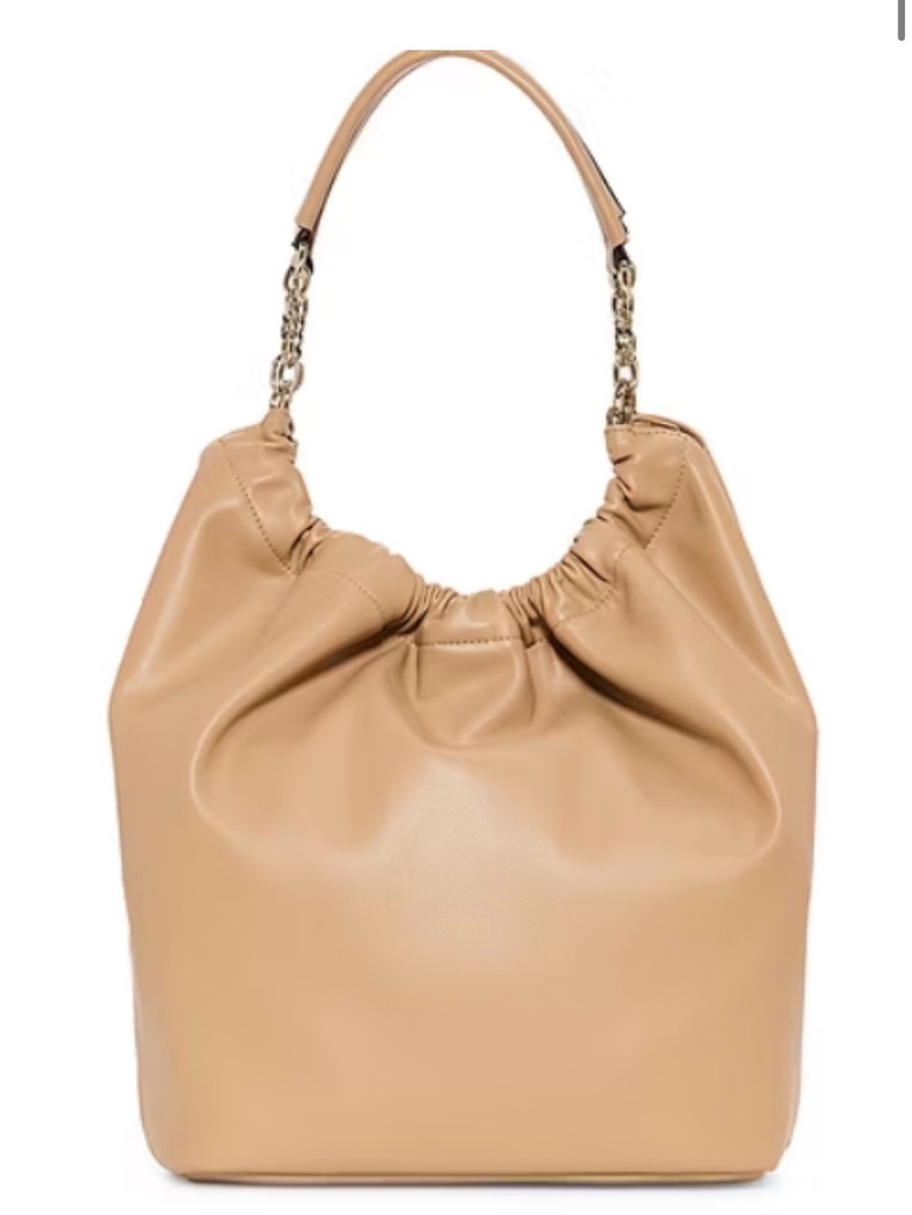 Worthington Tan Ruched Shoulder Hobo with Chain Accent